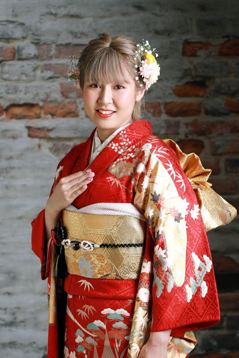 吉川市　成人式　成人式髪型　成人式アップヘア　アップヘア　着付け　振袖着付け　メイク　サンプル写真　写真館　フォトスタジオ　レンタル着物　貸し着物　貸衣装